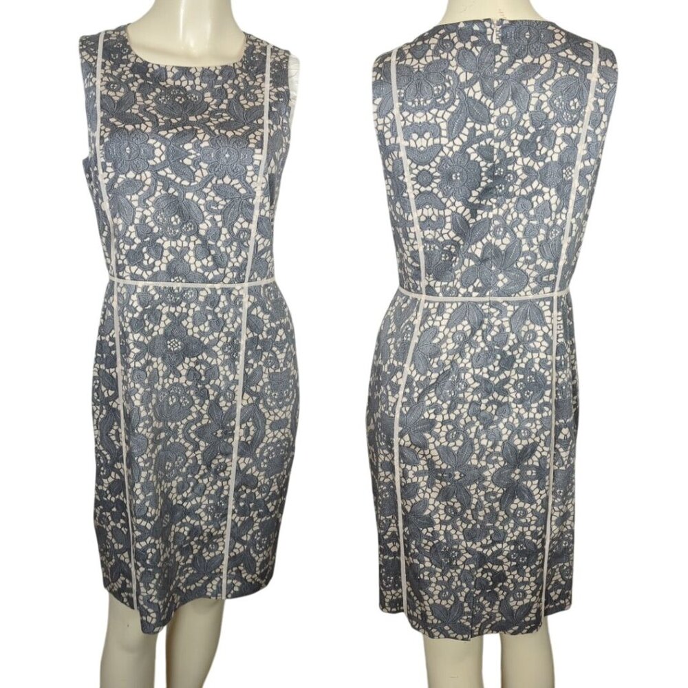 Ann Taylor sleeveless sheath Summer gray blush feminine career petite dress 8p